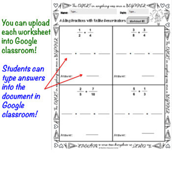 free add and subtract fractions with unlike denominators tpt