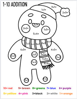 FREE Addition and Subtraction Winter Coloring 1-10 by Mrs Fishs School