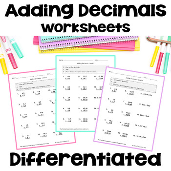 Preview of Adding Decimals Worksheets - Differentiated