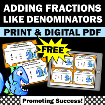 Preview of FREE Adding Fractions with Like Denominators Task Cards 4th Grade Math Review