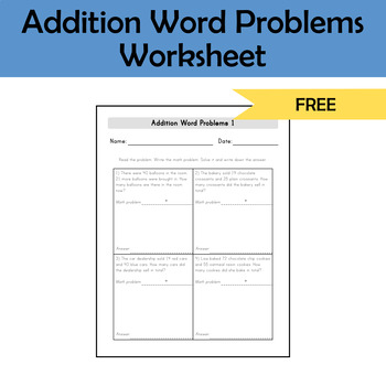 Preview of FREE: Adding Two Digit Numbers Addition Word Problems Math Worksheet