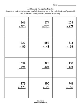 Preview of FREE Adding and Subtracting 3-digit numbers (3 pages w/answer keys)