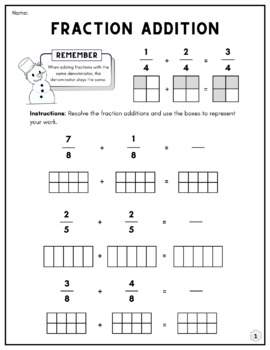 FREE Adding & subtracting fractions worksheet ADD using Models Winter ...