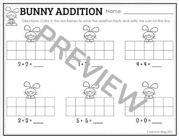 Preview of FREE Addition Practice (1-10) Bunny/Rabbit/Spring