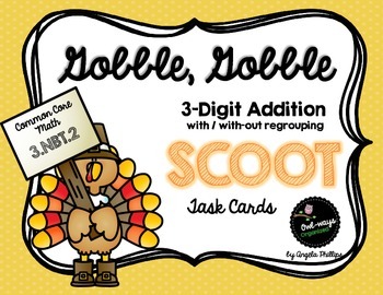 Preview of FREE Addition Scoot Task Cards: 3-Digit (Thanksgiving)