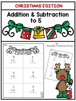 Simple Addition & Subtraction to 5 Worksheets Christmas Theme | TPT