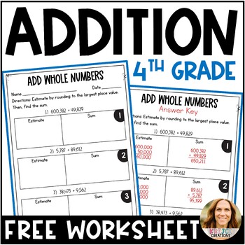 free addition of whole numbers worksheet 4th grade math