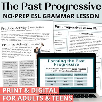Preview of Adult ESL Past Progressive English Grammar Worksheets, Activities & Lesson Plan
