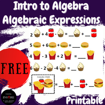 Preview of FREE Algebra INTRO to Algebraic Expressions Combining Like Terms Fast Food Math