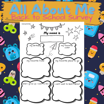 FREE All About Me Survey, Back To School, First Day of School | TPT