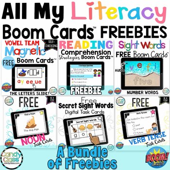 Preview of FREE All My Literacy Boom Cards Games Bundle Reading, Phonics & Grammar Games