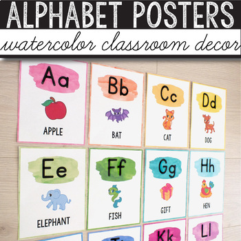 Preview of FREE Alphabet Posters Watercolor Classroom Decor