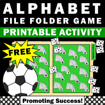 Preview of Free Alphabet Letter Matching Uppercase and Lowercase File Folder Game Soccer