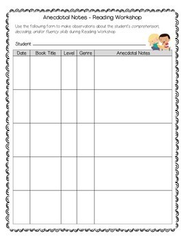 FREE Anecdotal Notes Template Reading Workshop by Teaching Literacy