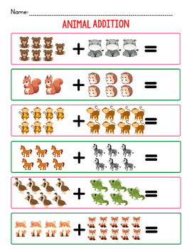 FREE Animal Addition to 20 Math Worksheets by HAPPYLERN | TPT