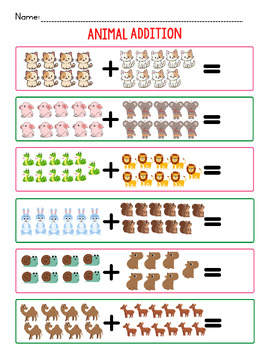 FREE Animal Addition to 20 Math Worksheets by HAPPYLERN | TPT