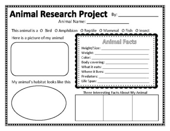 Animal Research Project Simple 1st/2nd/3rd by Momina Rashid | TPT