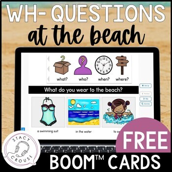 Preview of Answering Wh- Questions Summer Speech Therapy Activity Beach BOOM™ CARDS