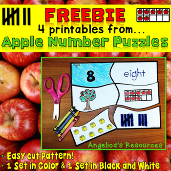 Preview of FREE Apple Number Puzzles | Counting to 20 Math Worksheets | Math Game