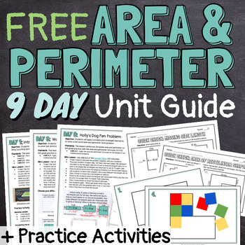 Preview of FREE Area and Perimeter Lessons Unit Guide With Practice Worksheets & Activities