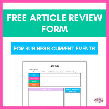 Preview of FREE Article Review Form for Business Current Events