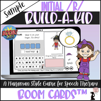Preview of FREE Articulation Boom Cards™ Initial R Build A Kid Hangman Game SAMPLE