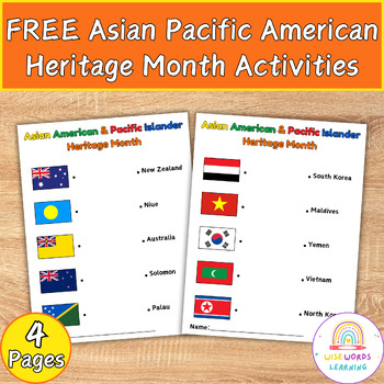 Preview of FREE Asian American & Pacific Islander Country Flags Matching, AAPI Activities