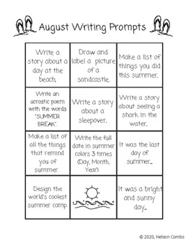 FREE August Writing Prompts by Combs Classroom Goodies | TPT
