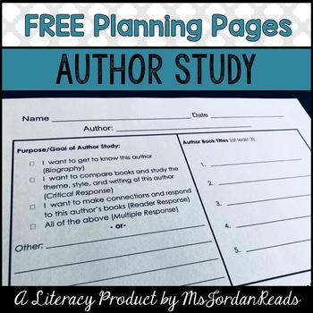 Preview of FREE Author Study Planning Pages