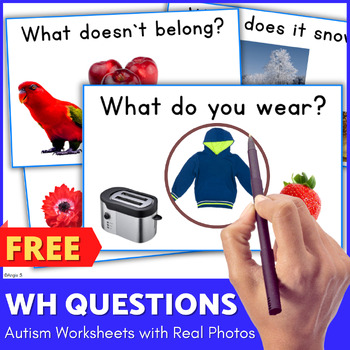 Preview of Wh Questions Speech Therapy Cards Preschool Autism Special Education FREE