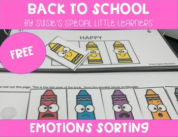 Preview of FREE BACK TO SCHOOL EMOTIONS SORT FOR EARLY CHILDHOOD SPECIAL