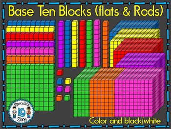 Preview of BASE TEN BLOCKS- FLATS AND RODS CLIP ART-COMMERCIAL USE