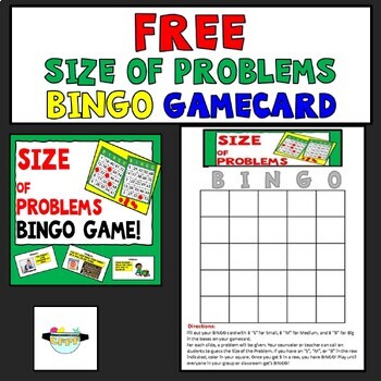 Preview of FREE BINGO Game card for SIZE of Problems Game; Emotional Regulation Activity