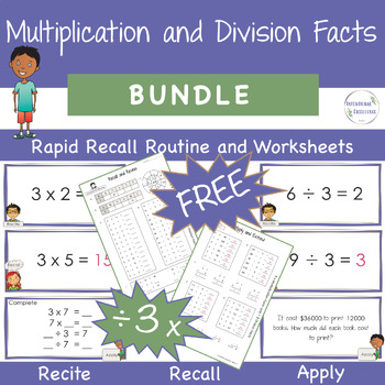 Preview of FREE 3 Multiplication Division Basic Facts Math Warm up BUNDLE Times Tables