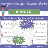 FREE 3 Multiplication Division Basic Facts Math Warm up BU