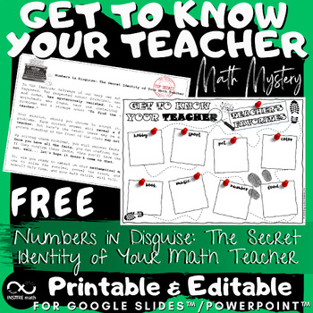 Preview of FREE Back To School Get To Know Your Teacher Meet the Teacher Math Mystery