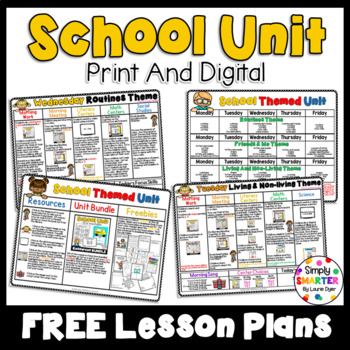 Preview of FREE Back To School Kindergarten Unit Lesson Plans With Freebies Included