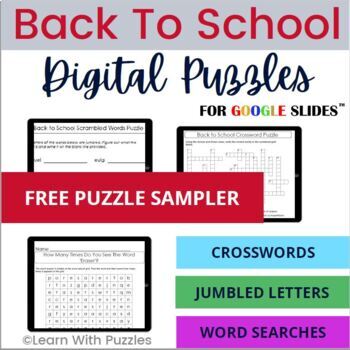 Preview of FREE Back To School Puzzles for Google Slides™ Grade 3-6 Digital