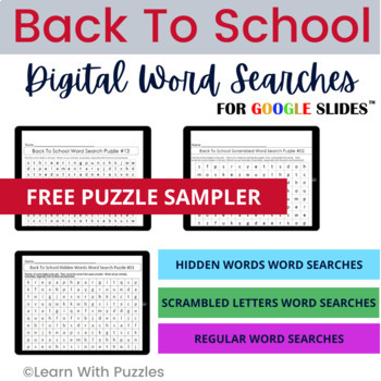 Preview of FREE Back To School Word Searches For Google Apps™ Homeschooling Gr3-6