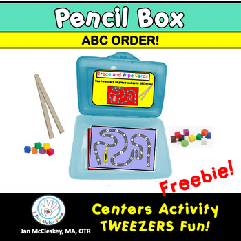 Preview of FREE Back to School ABC ORDER CENTERS Pencil Box Activities with Tweezers