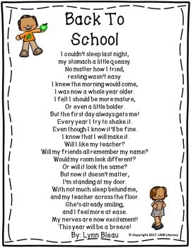 FREE-Back to School Activities and Poem, First Day of School by LMB ...