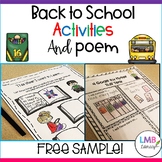 FREE-Back to School Activities and Poem, First Day of School