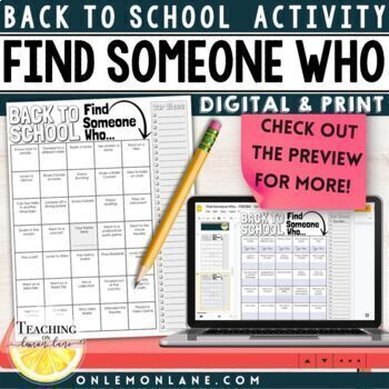 Preview of FREE Back to School Bingo First Day of School Activity Find Someone Who Bingo  