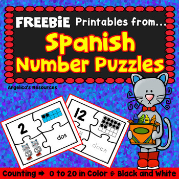 Preview of FREE Back to School Counting to 20 | Numbers in Spanish Puzzles Math Worksheets