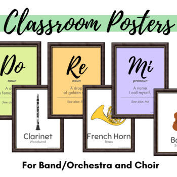 Preview of FREE Band/Orchestra and Choir Posters | Instrument Names and Solfedge Posters