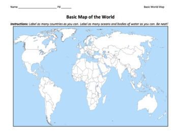Preview of FREE Basic World Map / Identify the Countries of the World and Other Features