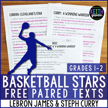 Preview of FREE Basketball Paired Texts: LeBron James and Steph Curry: (Grades 1-2)