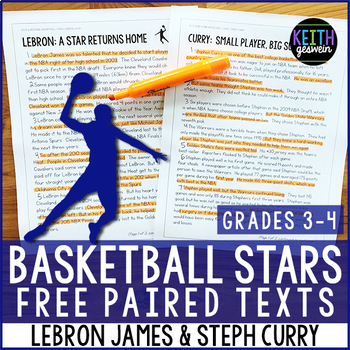 Preview of FREE Basketball Paired Texts: LeBron James and Steph Curry: (Grades 3-4)