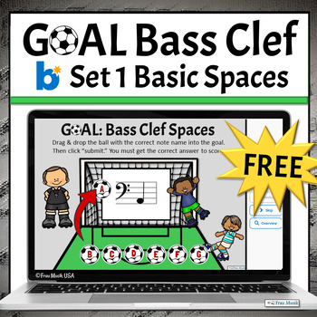 Preview of FREE Bass Clef Note Names Game Music Boom Cards Set 1 - Basic Spaces