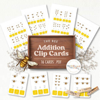 Preview of BEE Addition Clip Cards, Simple Addition, Montessori Inspired, Early Math
